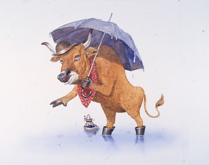 Ox and Umbrella painting